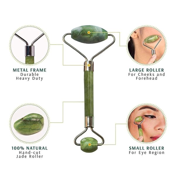 Facial Massager Jade Roller & Gua Sha Tool Natural Himalayan Stone for Face Neck Healing Skin Wrinkles & Serum Application (Jade Roller with Gua Sha) - Image 2