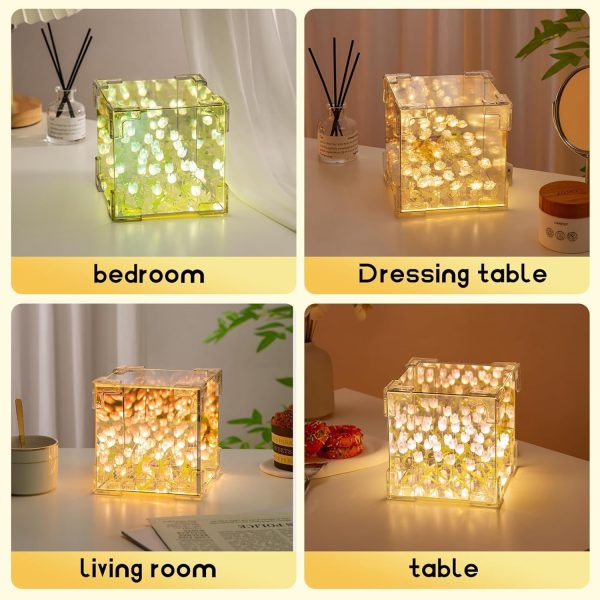 Cube Tulip LED Mirror Lamp – Square Decorative Flower Night Light - Image 3