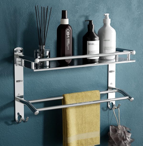 Multipurpose Stainless Steel Single Layer Shelf with Towel Rod I Multipurpose Wall Mount Bath Shelf Organizer