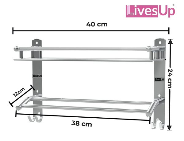 Multipurpose Stainless Steel Single Layer Shelf with Towel Rod I Multipurpose Wall Mount Bath Shelf Organizer - Image 5