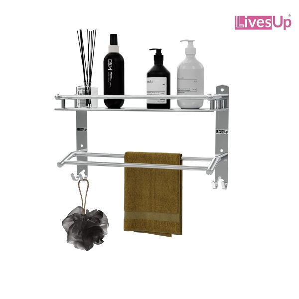 Multipurpose Stainless Steel Single Layer Shelf with Towel Rod I Multipurpose Wall Mount Bath Shelf Organizer - Image 3